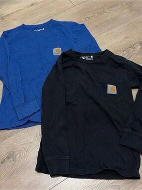 Carhartt Kids Long-Sleeve Pocket Tees in Blue & Black